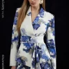 Tailored Crepe Printed Drape Detail Blazer & Trouser Set