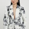 Tailored Crepe Printed Mono Floral Single Breasted Blazer