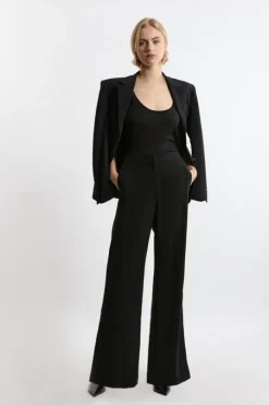 Tailored Crepe Seam Detail Straight Leg Pants