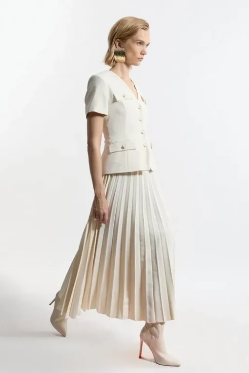Tailored Crepe Tailored Pleated A Line Maxi Dress