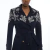 Tailored Crystal Embellished Belted Trench Coat