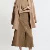 Tailored Denim Asymmetric Wrap Zip Midi Skirt