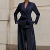 Tailored Denim High Waisted Wide Leg Pants
