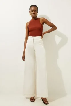 Tailored Denim Wide Leg Pants