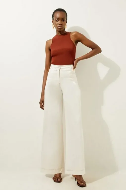 Tailored Denim Wide Leg Pants
