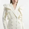 Tailored Drama Ruffle Double Breasted Blazer