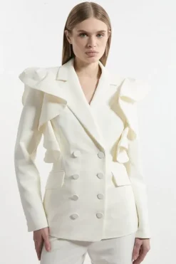 Tailored Drama Ruffle Double Breasted Blazer
