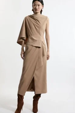 Tailored Draped Asymmetric Maxi Dress