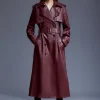 Tailored Faux Leather Belted Trench Coat