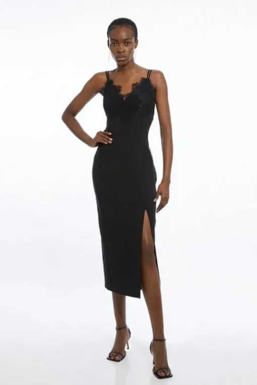 Tailored Lace Detail Midi Pencil Dress
