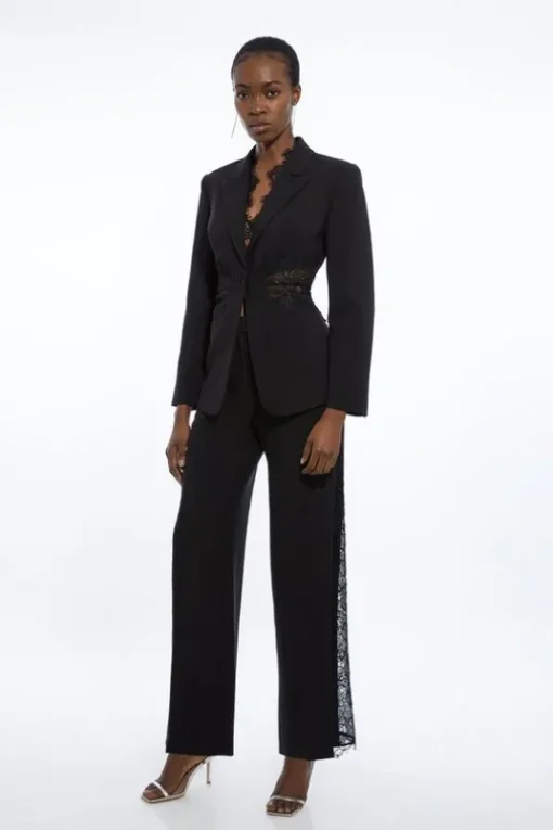 Tailored Lace Detail Straight Leg Pants