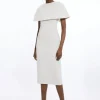 Tailored Metallic Cape Detailed Maxi Pencil Dress
