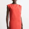 Tailored Pleat Neck Pocket Detail Midi Dress