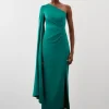Tailored Satin Back Crepe Drape One Shoulder Maxi Dress