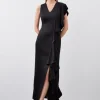 Tailored Satin Back Crepe Ruffle Maxi Dress