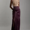 Tailored Satin High Waisted Draped Maxi Skirt