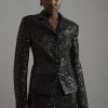 Tailored Sequin Tweed Single Breasted Blazer