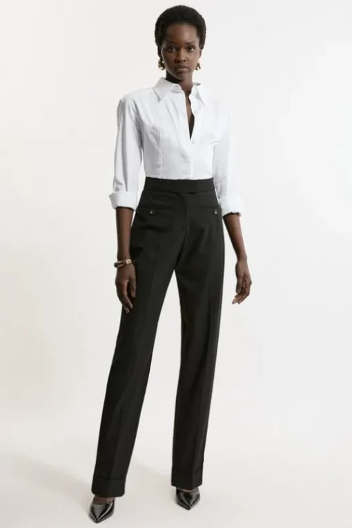 Tailored Turn Up Hem Slim Leg Pants