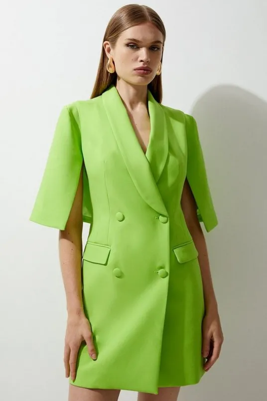 Tailored Tuxedo Cape Sleeve Mini Blazer Dress