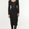 Tailored Viscose Zip Through Multi Stitch Midi Dress
