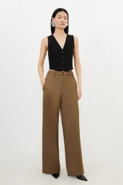 Tailored Wool Blend Straight Leg Pants