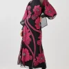 Tall Applique Organdie Floral Graphic Woven Maxi Dress