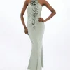 Tall Backless Tie Rosette Slinky Jersey Maxi Dress