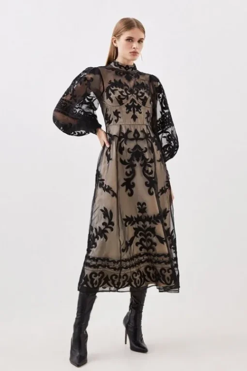 Tall Baroque Applique Woven Midi Dress
