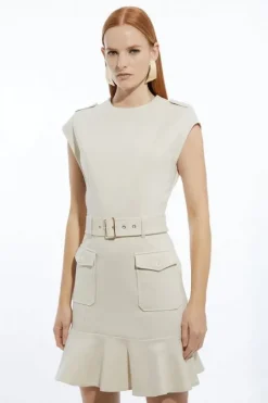 Tall Belted Ponte Jersey Frill Hem Mini Dress