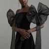 Tall Black Corset Off The Shoulder With Ruffled Sleeves Mini Dress