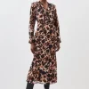 Tall Blurred Animal Pleated Georgette Woven Maxi Dress