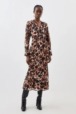 Tall Blurred Animal Pleated Georgette Woven Maxi Dress