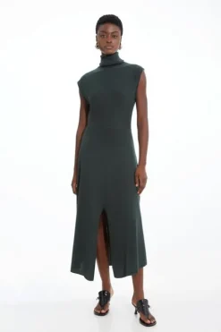 Tall Cashmere Blend Sleeveless Turtleneck Midaxi Knit Dress