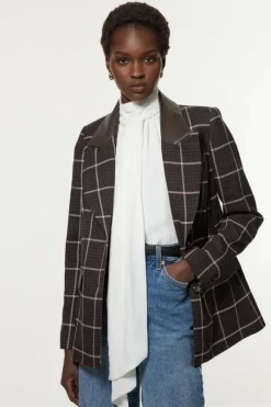 Tall Check Pu Mix Tailored Jacket