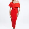 Tall Compact Stretch Off Shoulder Button Through Tailored Midaxi Pencil Dress