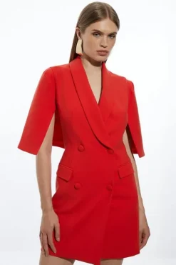 Tall Compact Stretch Tailored Tuxedo Cape Sleeve Mini Blazer Dress