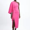 Tall Compact Stretch Viscose Drape Sleeve One Shoulder Tailored Maxi Dress
