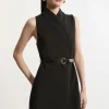 Tall Compact Stretch Wrap Neck Full Skirt Tailored Mini Dress