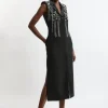 Tall Embellished Detail Plunge Collared Woven Maxi Dress