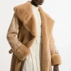 Tall Faux Shearling Collar & Cuff Belted Short Coat