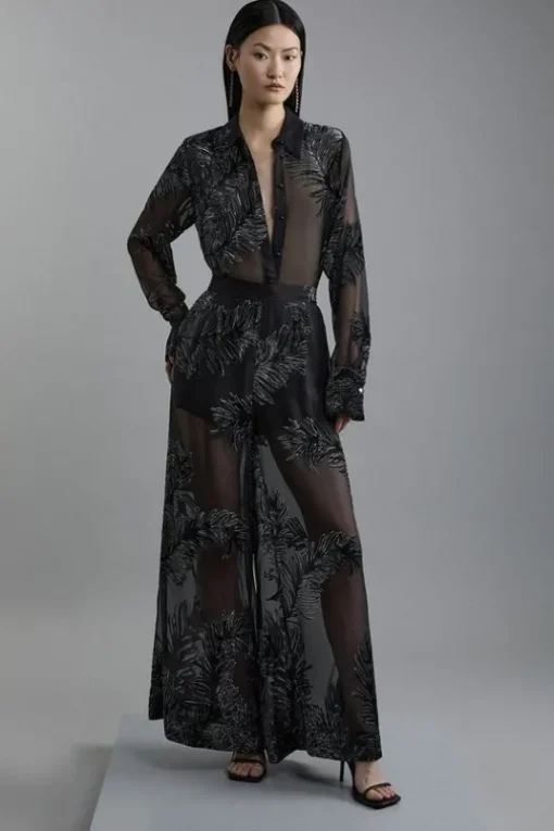 Tall Feather Devore Woven Wide Leg Pants