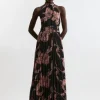 Tall Floral Belted Pleated Woven Midi Dress