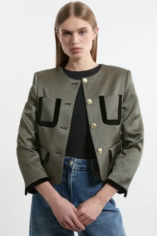 Tall Geo Jacquard Velvet Mix Tailored Jacket