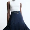 Tall Georgette Asymmetric Pleat Woven Midi Skirt
