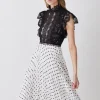 Tall Guipure Lace Dot Pleated Skirt Midi Dress