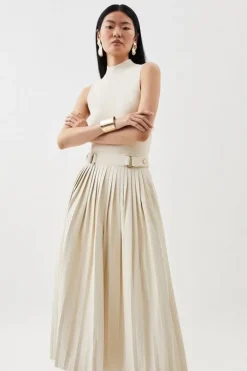 Tall Knitted Midi Dress With Pu Detailing