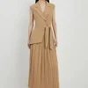Tall Military Pleat Sleeveless Midi Dress