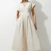Tall Poplin Dropped Strong Shoulder Woven Shirt Dress