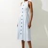 Tall Premium Tailored Linen Button Through Full Skirted Midi Dress