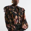 Tall Printed Eyelet Woven Blouse With Guipure Trim